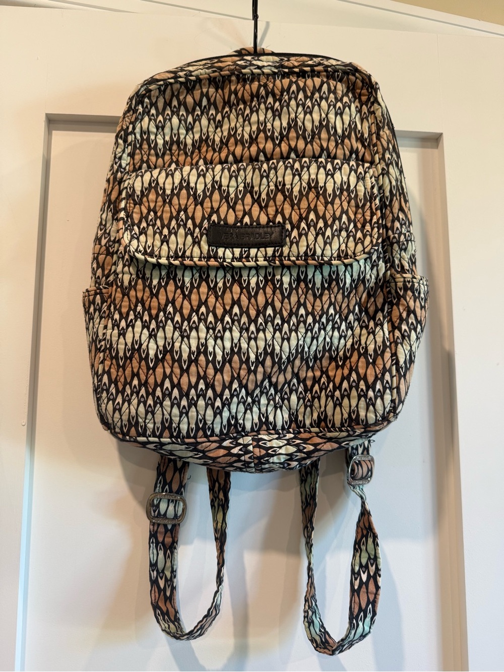 Vera Bradley Sierra Stream Geometric Pattern Tan and Cream Backpack